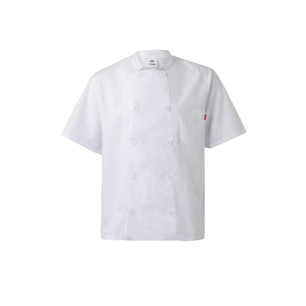 VL DURGA. Kurzärmelige Kochjacke aus Popeline (110 g/m²) aus Baumwolle (35 %) und Polyester (65 %) - Weiß