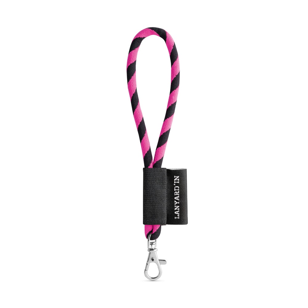 75090. SET Lanyard TUBE Short (Ø 7 mm) mit 9 mm Schnapperkarabiner - schwarz, rosa