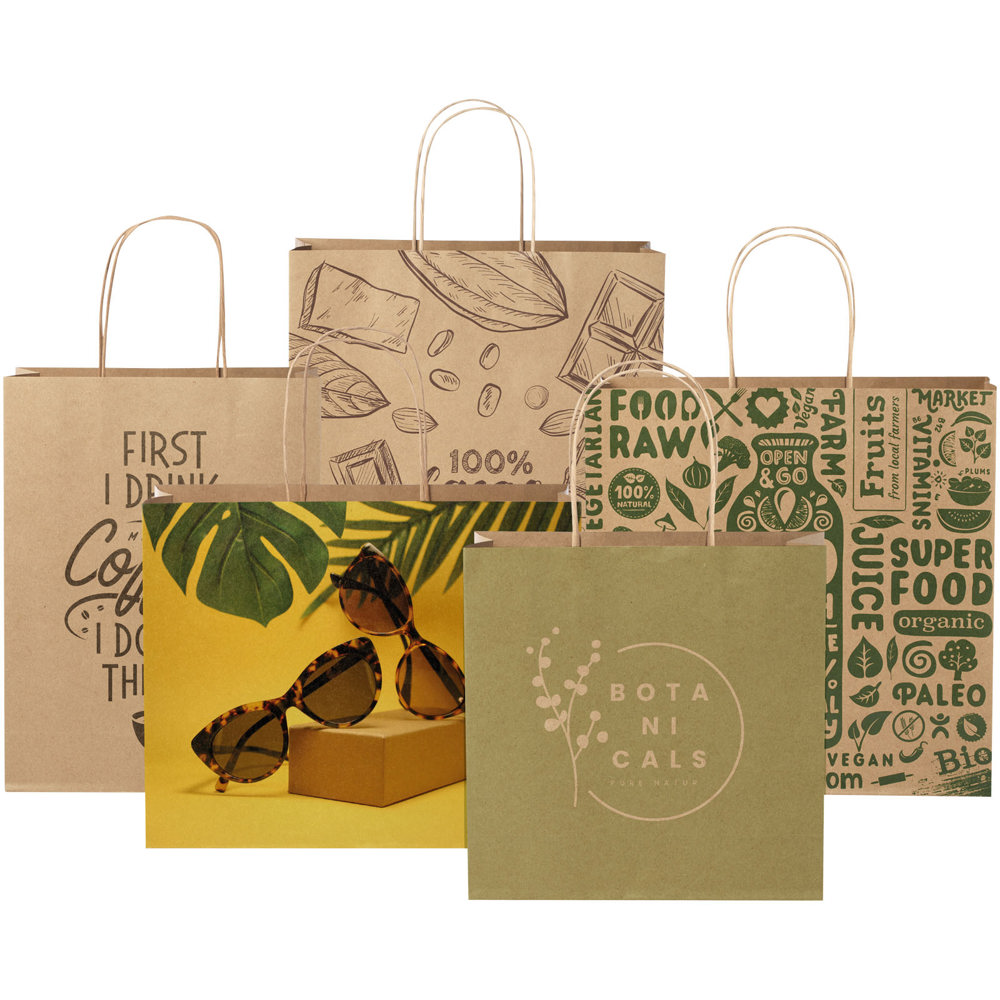 Kraftpapiertasche 120 g/m² mit gedrehten Griffen – 31 × 12 × 41 cm