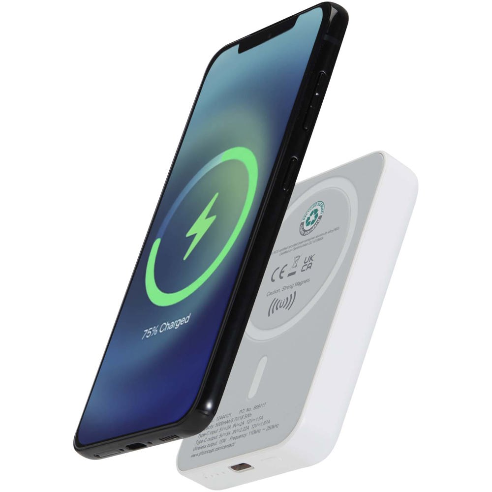 Acrab 15 W 5.000 mAh magnetische kabellose Powerbank mit 20 W PD aus recyceltem Kunststoff - Weiss