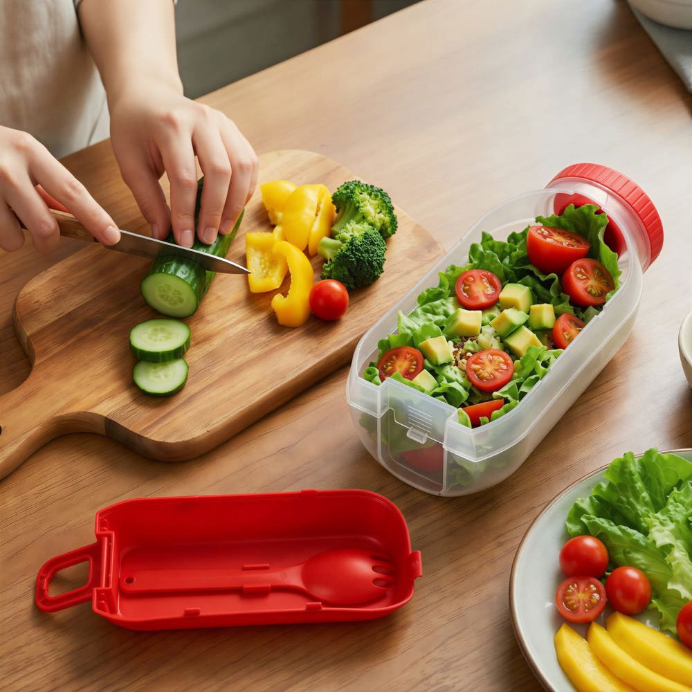 All-in-One-Lunchbox mit Soßenfach und Löffel-Gabel