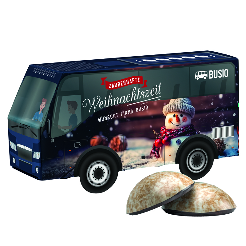 3D-Präsent Bus, Weiss 4er Lebkuchen Mini