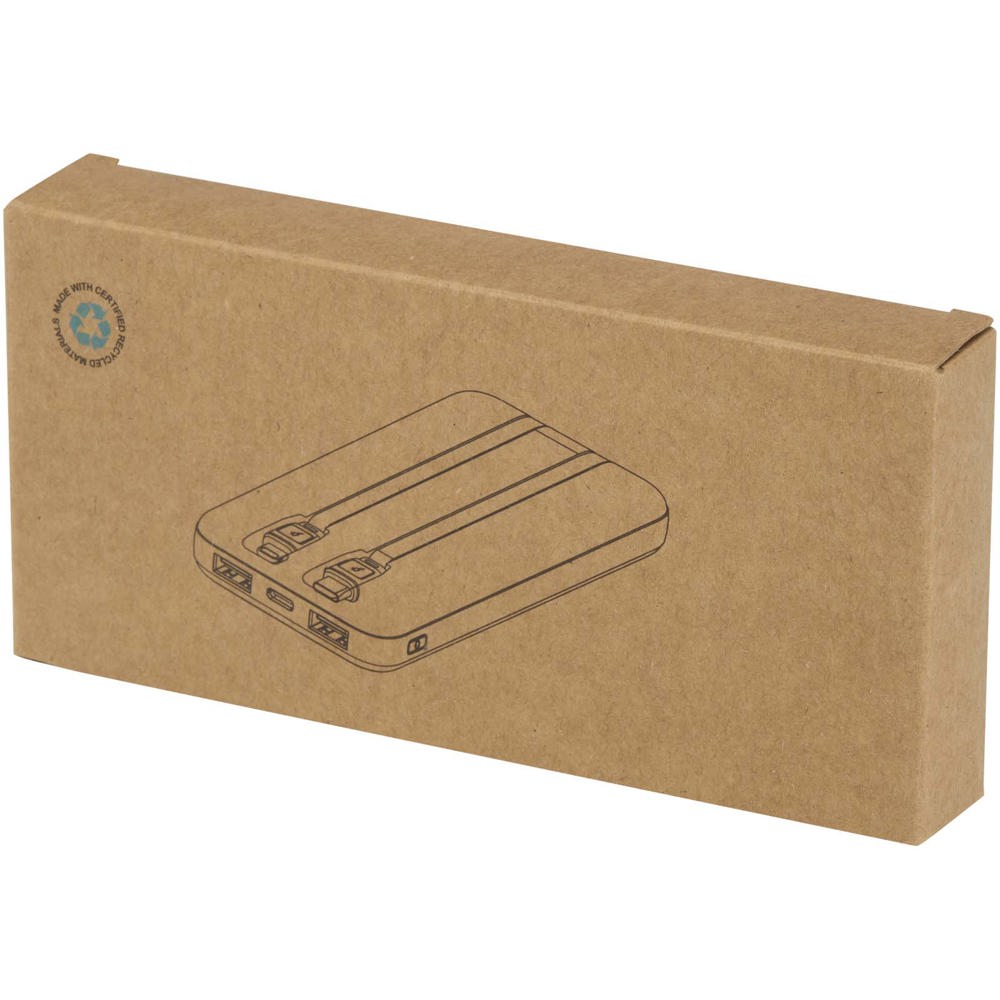Adhil 10 W 10.000 mAh Powerbank aus recyceltem Kunststoff mit 2 integrierten Kabeln