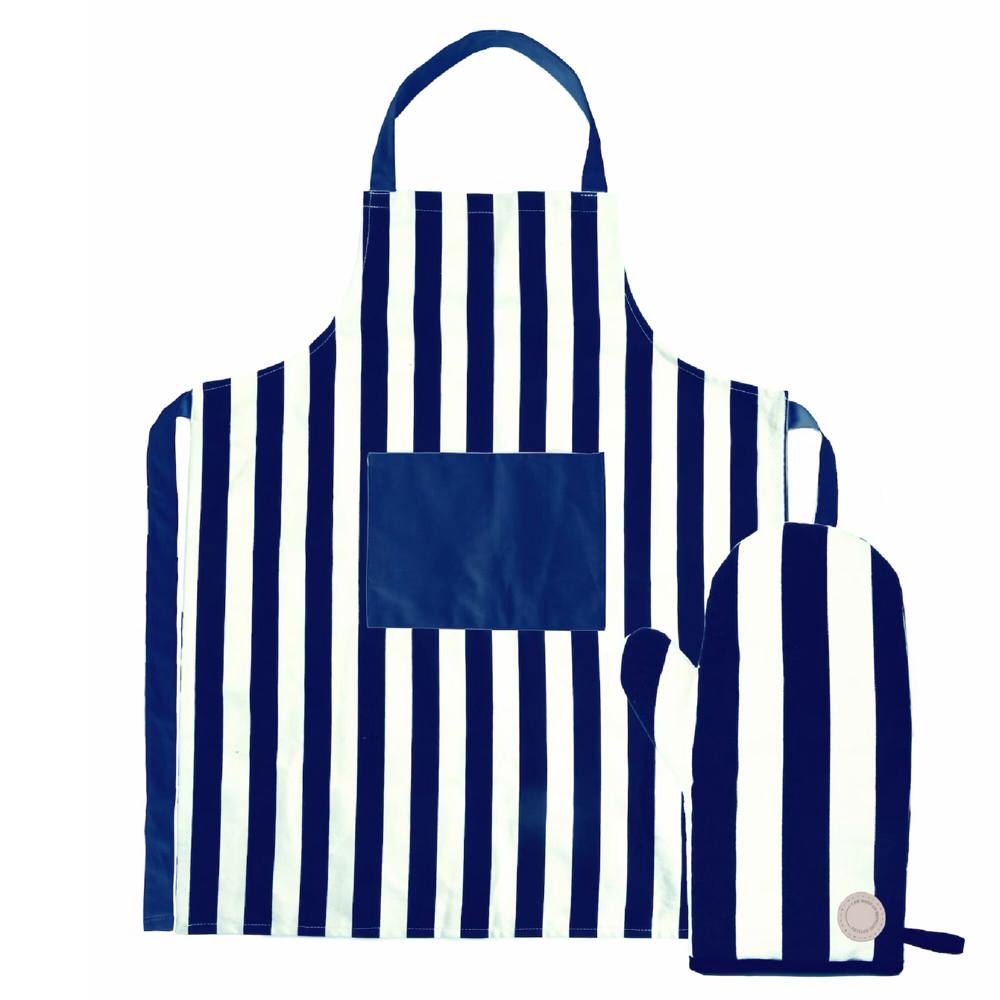 Aron Schürze &amp; Grillhandschuh-Set - Weiss / Blau