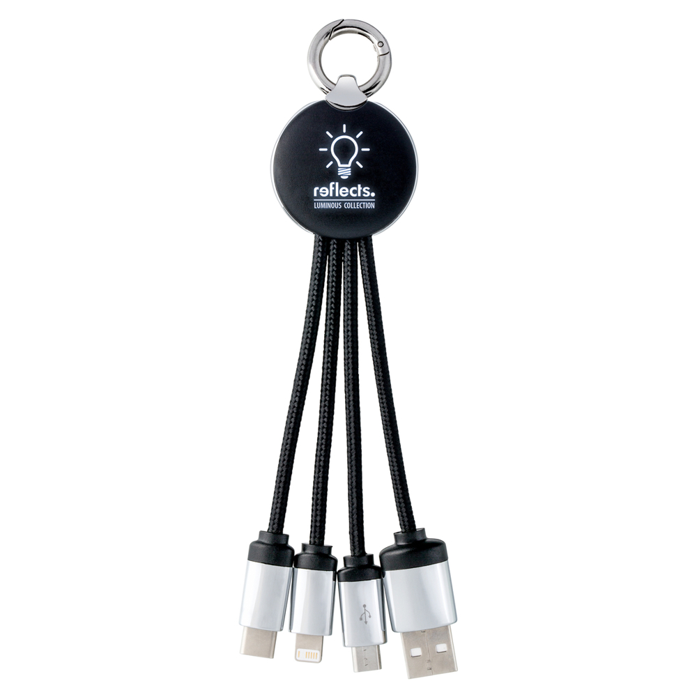 3-in-1 Ladekabel mit Beleuchtung REEVES-PUHALANI - schwarz, silber, weiß / schwarz / weiß