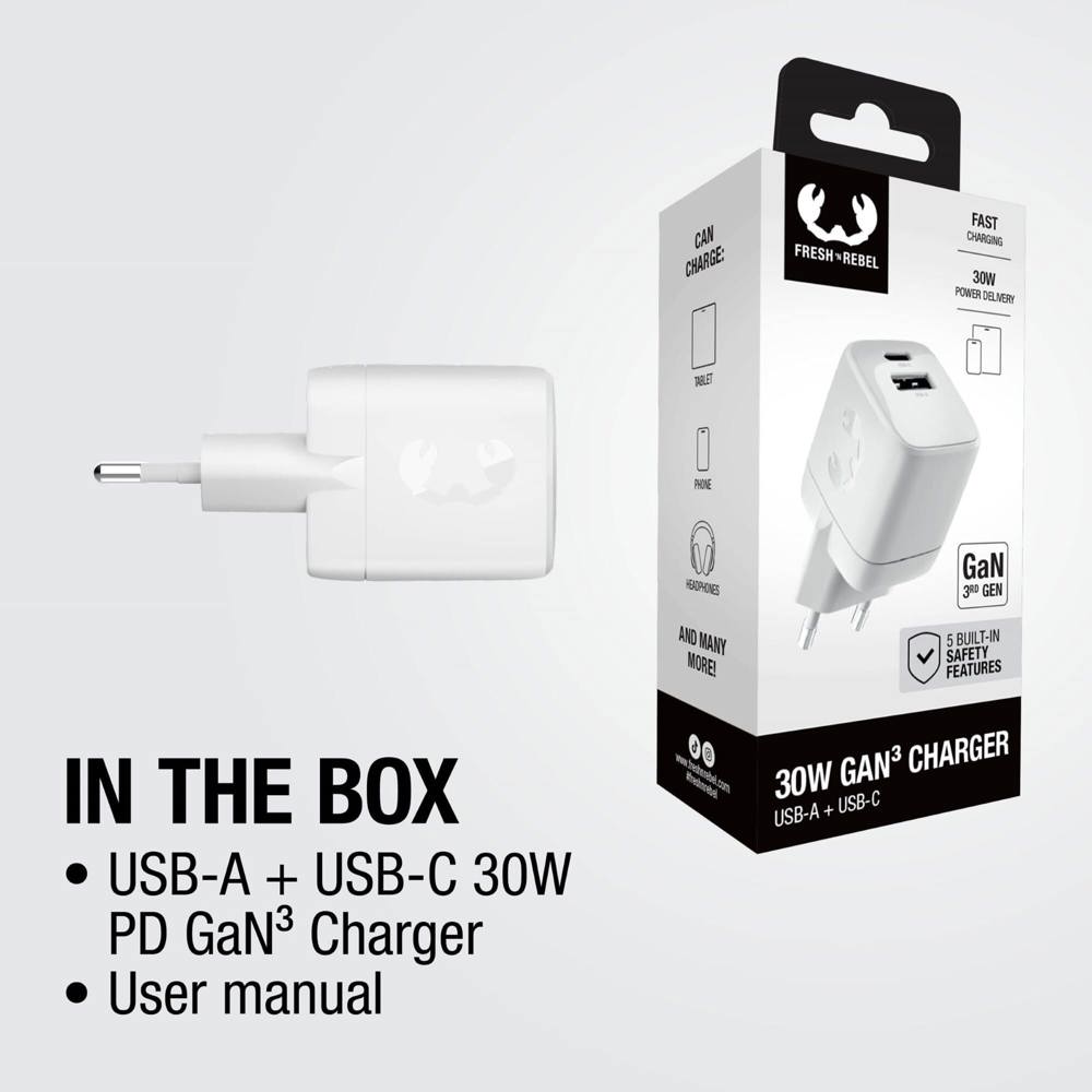 Fresh 'n Rebel 30W Schnellladegerät GaN USB-C &amp; USB-A