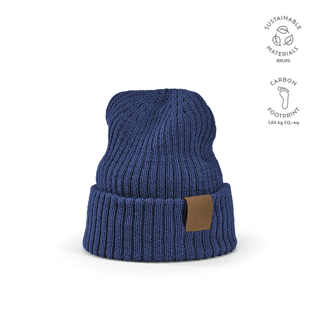 Cobain Mütze aus rPET und Wolle. Mit personalisierbarem Aufnäher - Blau