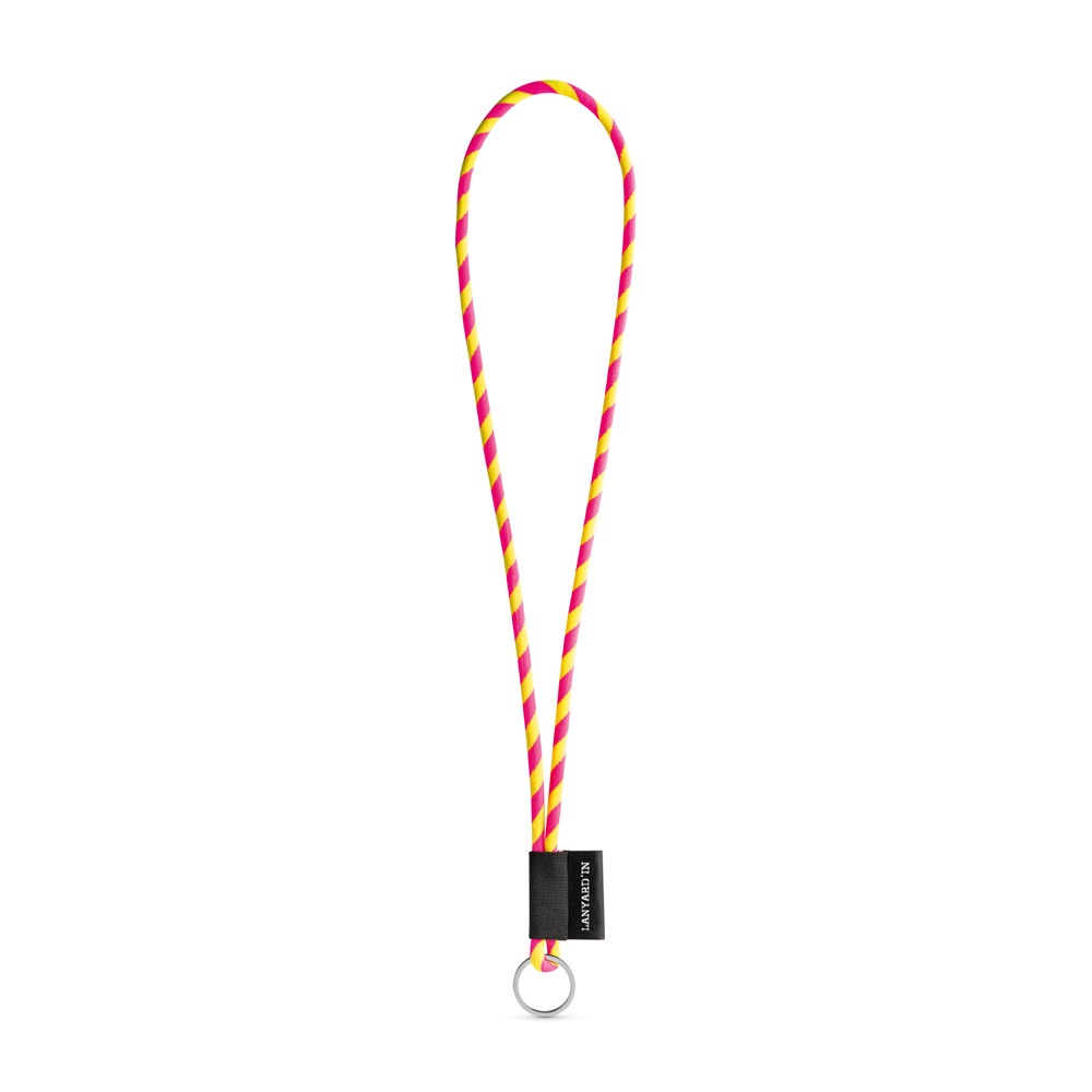 75093. SET Lanyard TUBE Lang (Ø 7 mm) mit Ring Ø 32 mm - Gelb Hexachrome, Rosa Hexachrome