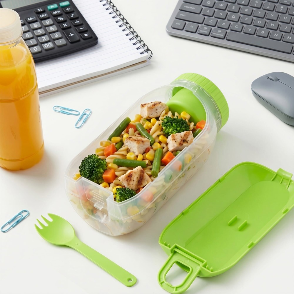 All-in-One-Lunchbox mit Soßenfach und Löffel-Gabel