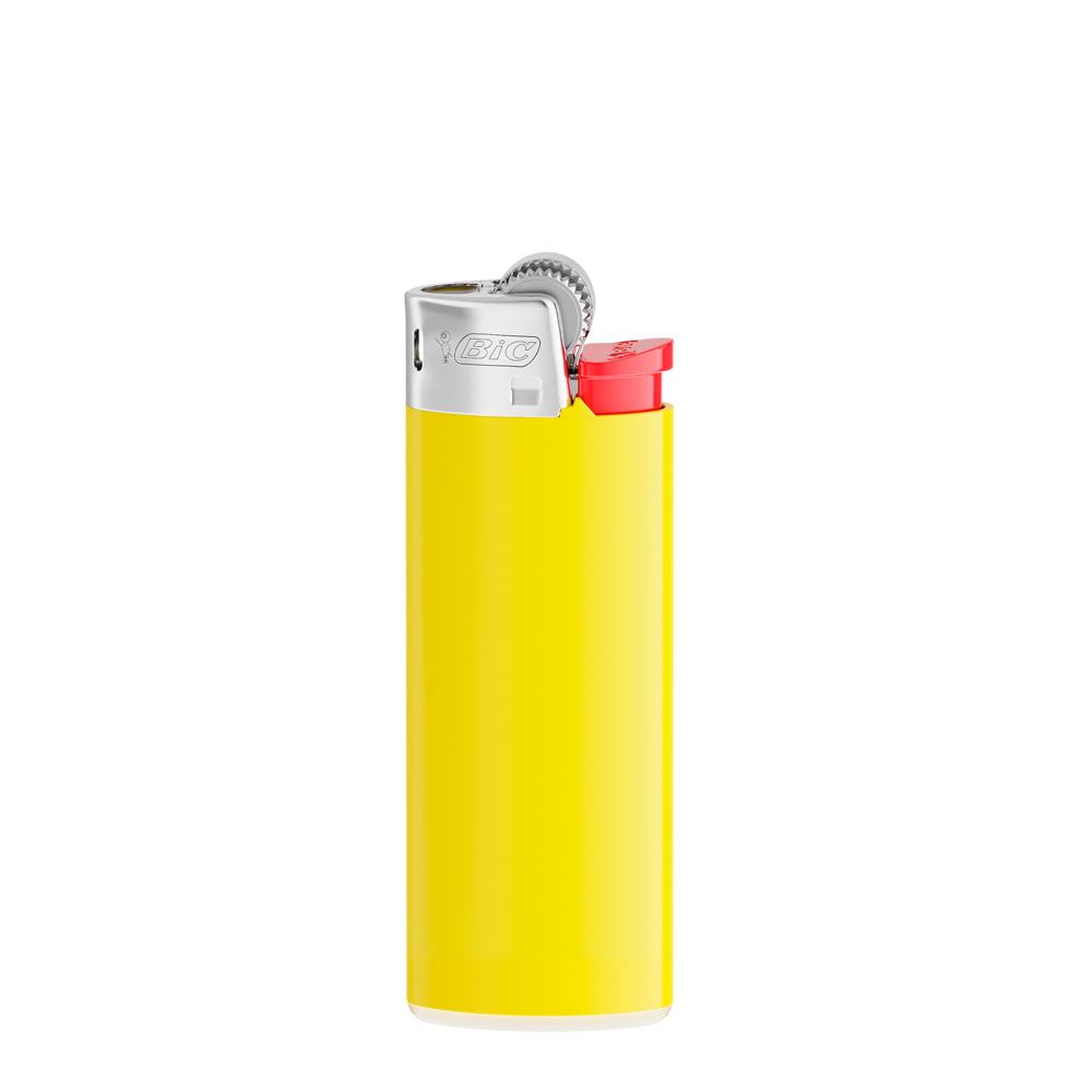 BIC® J25 Standard Feuerzeug - Corpus Gelb/Boden Weiss/Drücker Rot/Chromkappe