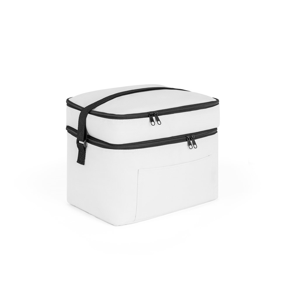 CANCUN LARGE. Kühltasche aus 600D, recyceltem Polyester, mit verstellbarem Gurtband 14 L - Weiß