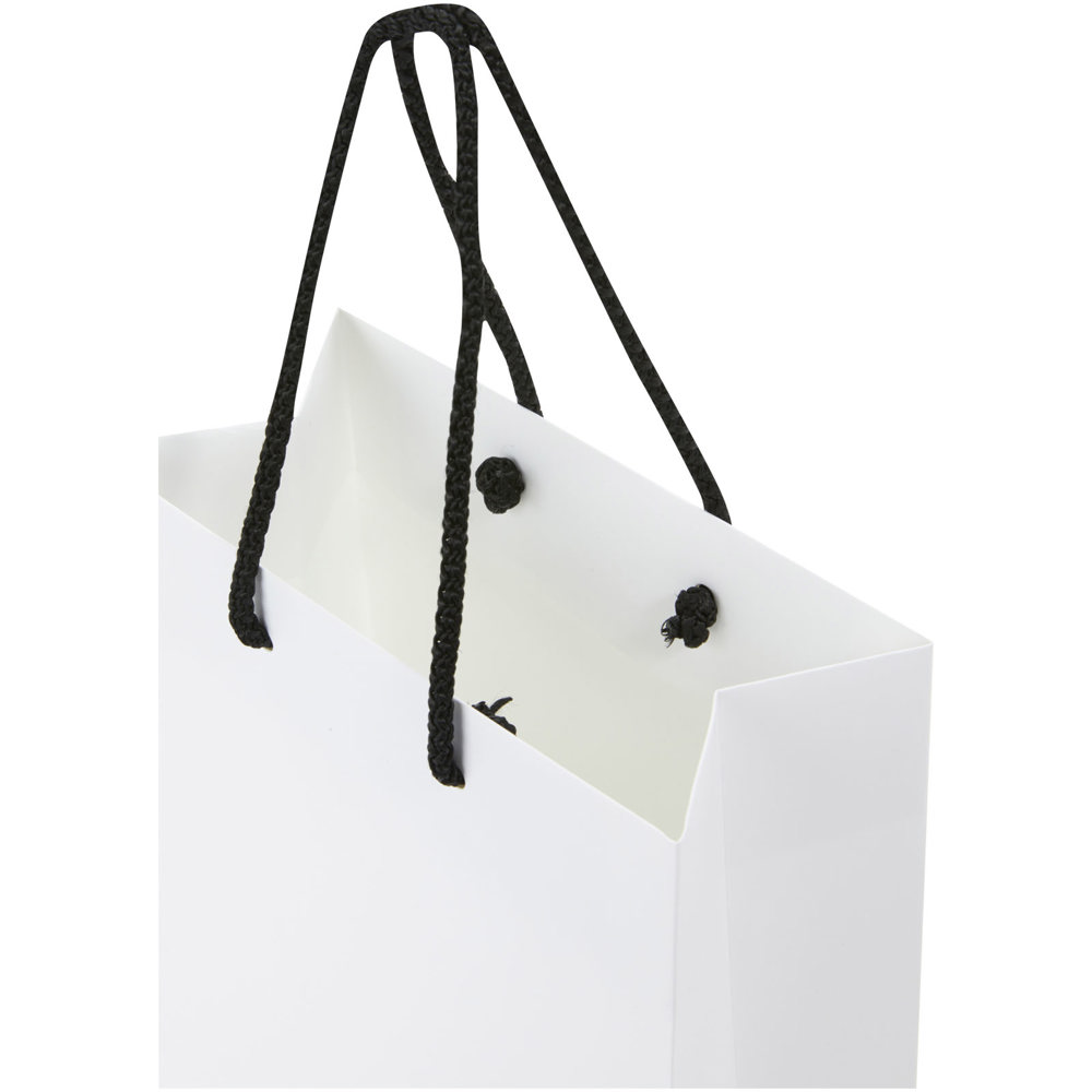 Handgefertigte 170 g/m² Integra-Papiertüte mit Kunststoff Kordelgriffen – 18 × 9 × 23 cm 